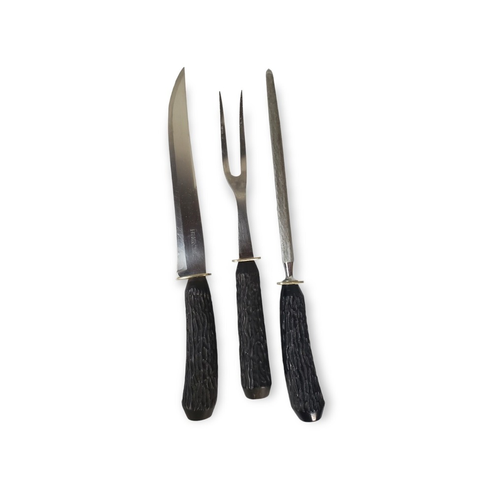 Vintage EKCO Eterna Black Antler Handled Meat Fork Knife  Kitchen Utensil‎ Set